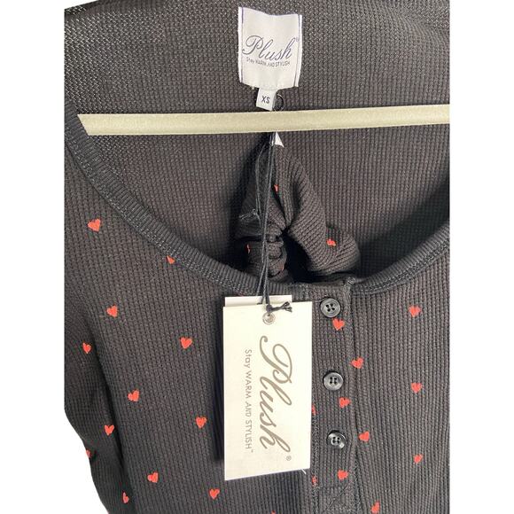 Plush Heart Print Long Sleeve Thermal Shirt and Pants Pajama Set Size XS - Picture 3 of 7